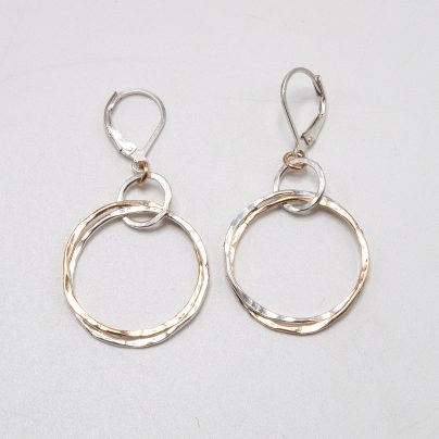 Double Hoop Earrings, Mixed Metal Earrings, Small Double Hoop Earrings, Silver Hammered Hoops, Double Hoop Gold Earring, Gift for Her