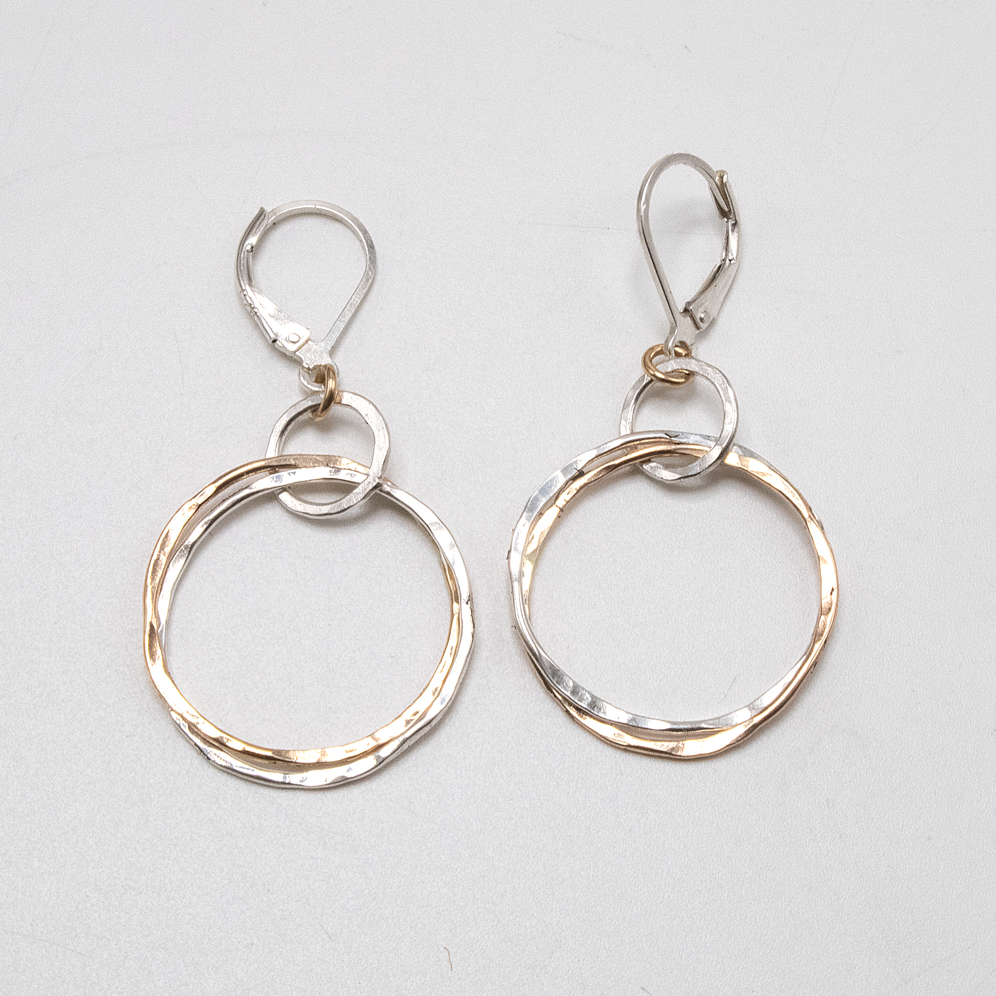 Double Hoop Earrings, Mixed Metal Earrings, Small Double Hoop Earrings, Silver Hammered Hoops, Double Hoop Gold Earring, Gift for Her