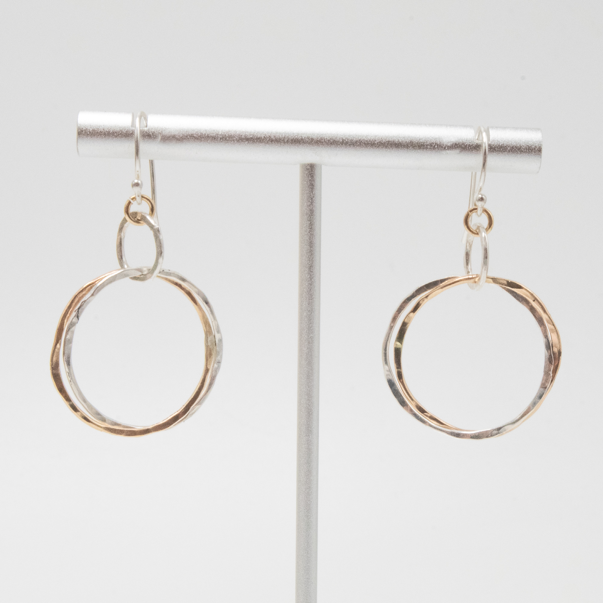 Double Hoop Earrings, Mixed Metal Earrings, Small Double Hoop Earrings, Silver Hammered Hoops, Double Hoop Gold Earring, Gift for Her