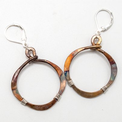 Rustic Boho Earrings, Rustic Hoop Earrings, Mixed Metal Earrings, Bronze Hoop Earrings, Unique Bronze Earrings, Bronze Tribal Earrings