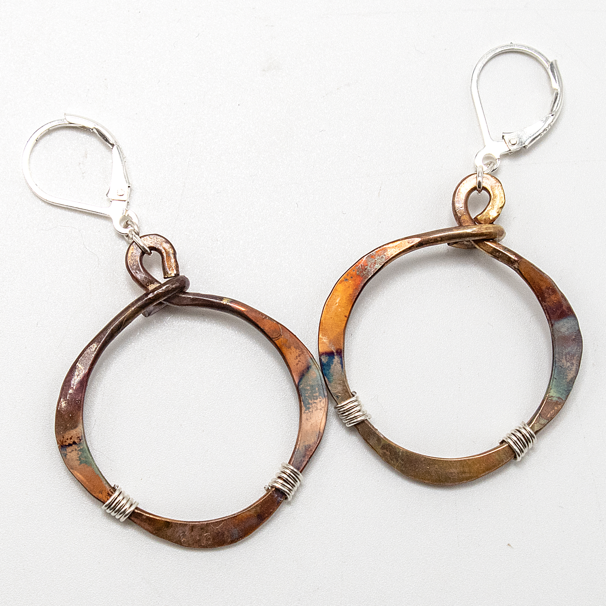 Rustic Boho Earrings, Rustic Hoop Earrings, Mixed Metal Earrings, Bronze Hoop Earrings, Unique Bronze Earrings, Bronze Tribal Earrings
