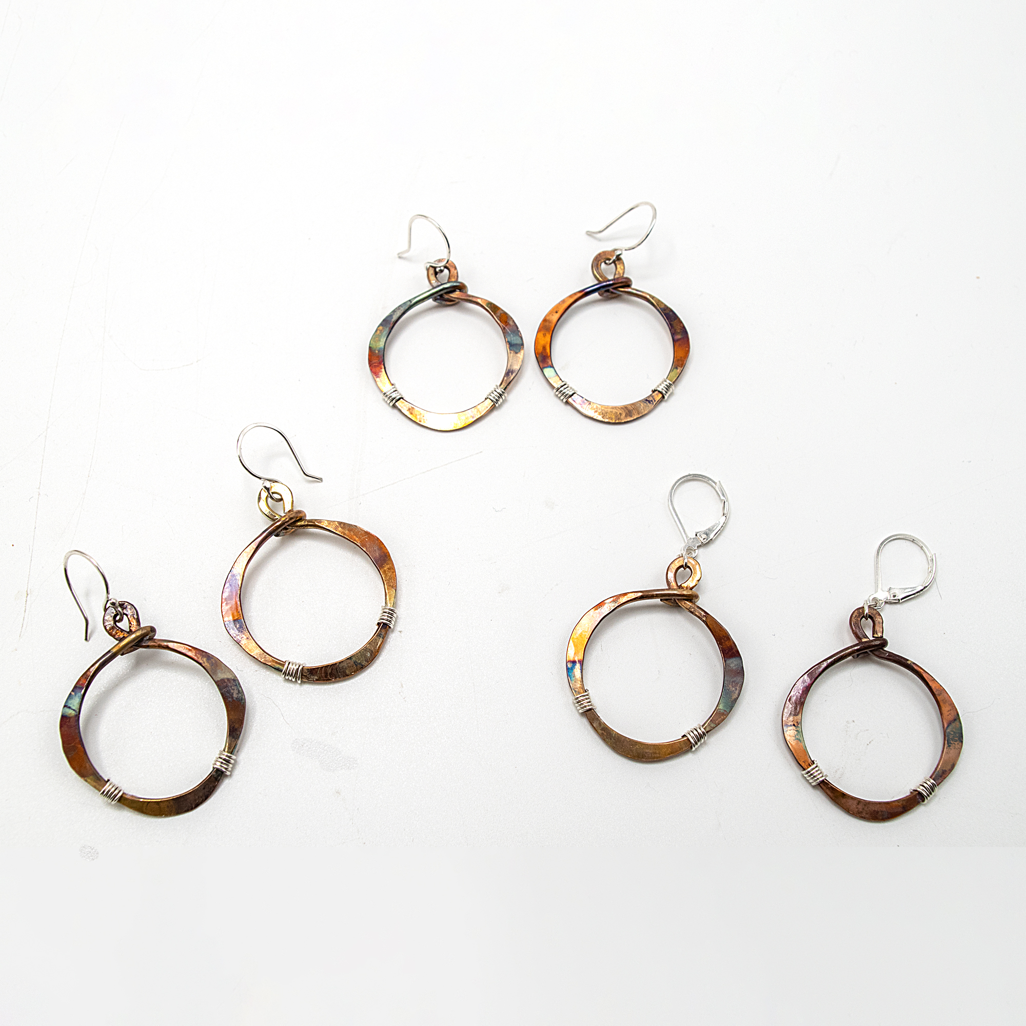 Rustic Boho Earrings, Rustic Hoop Earrings, Mixed Metal Earrings, Bronze Hoop Earrings, Unique Bronze Earrings, Bronze Tribal Earrings