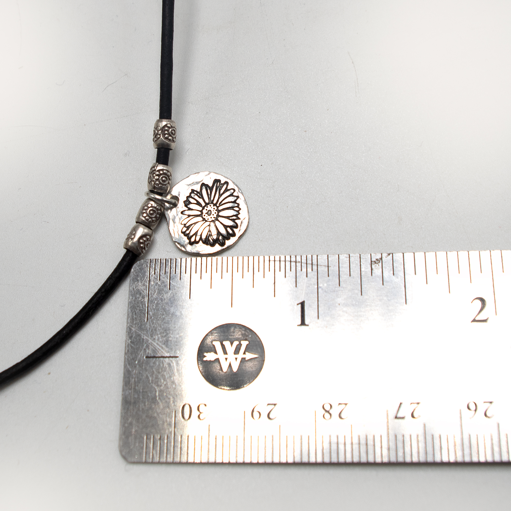 Boho Leather Necklace, Leather Choker, Gerber Daisy Necklace Sterling Silver, Silver Charm Necklace, echinacea necklace, Vegan Cord Necklace - Image 6