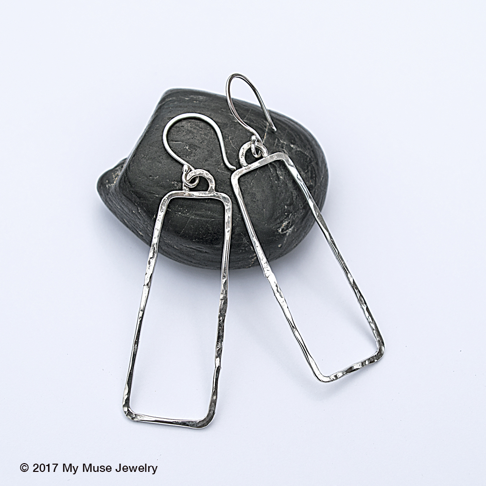 Geometric Sterling Silver Earrings, Contemporary Earrings, Open Rectangle Earrings, Sterling Silver Earrings Geometric, Minimalist Earrings
