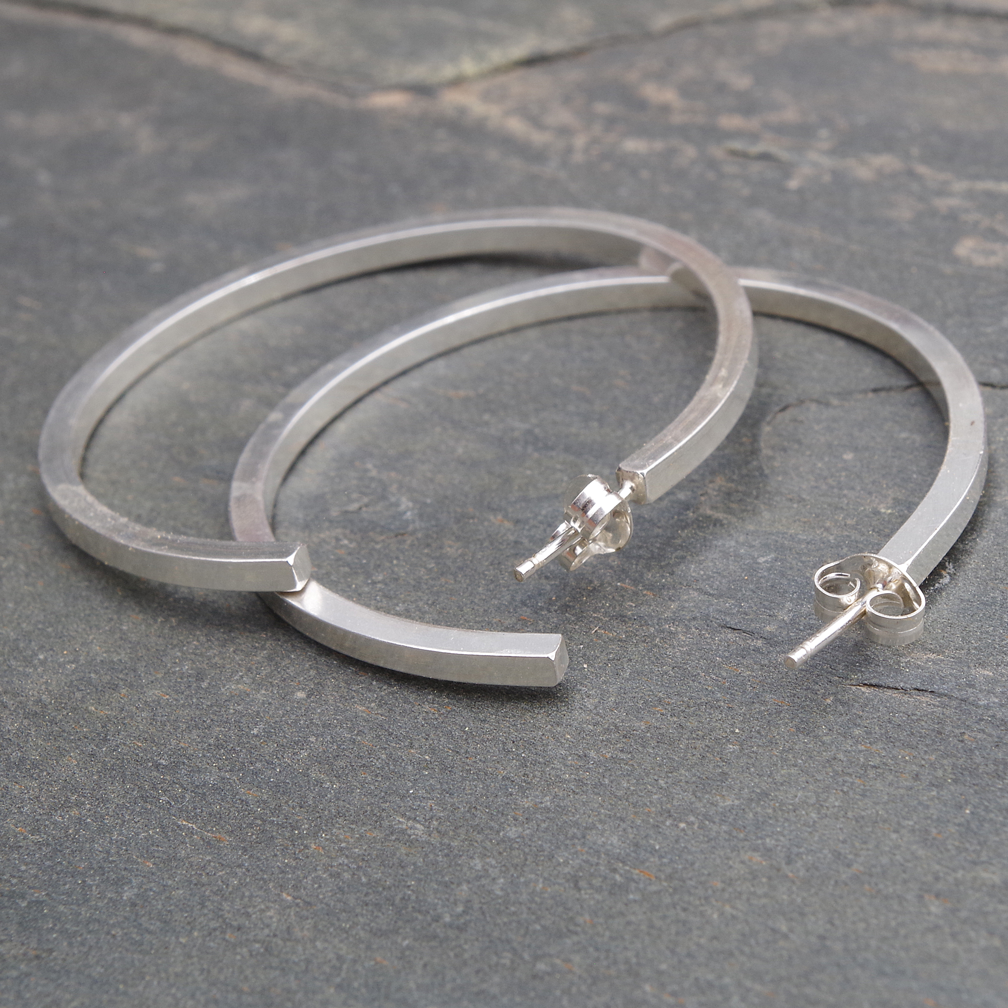 Silver Hoop Earrings, Big Silver Hoop Earrings, Square Wire Hoop Earrings, Sterling Silver Large Hoop Earrings, Thick Silver Hoops