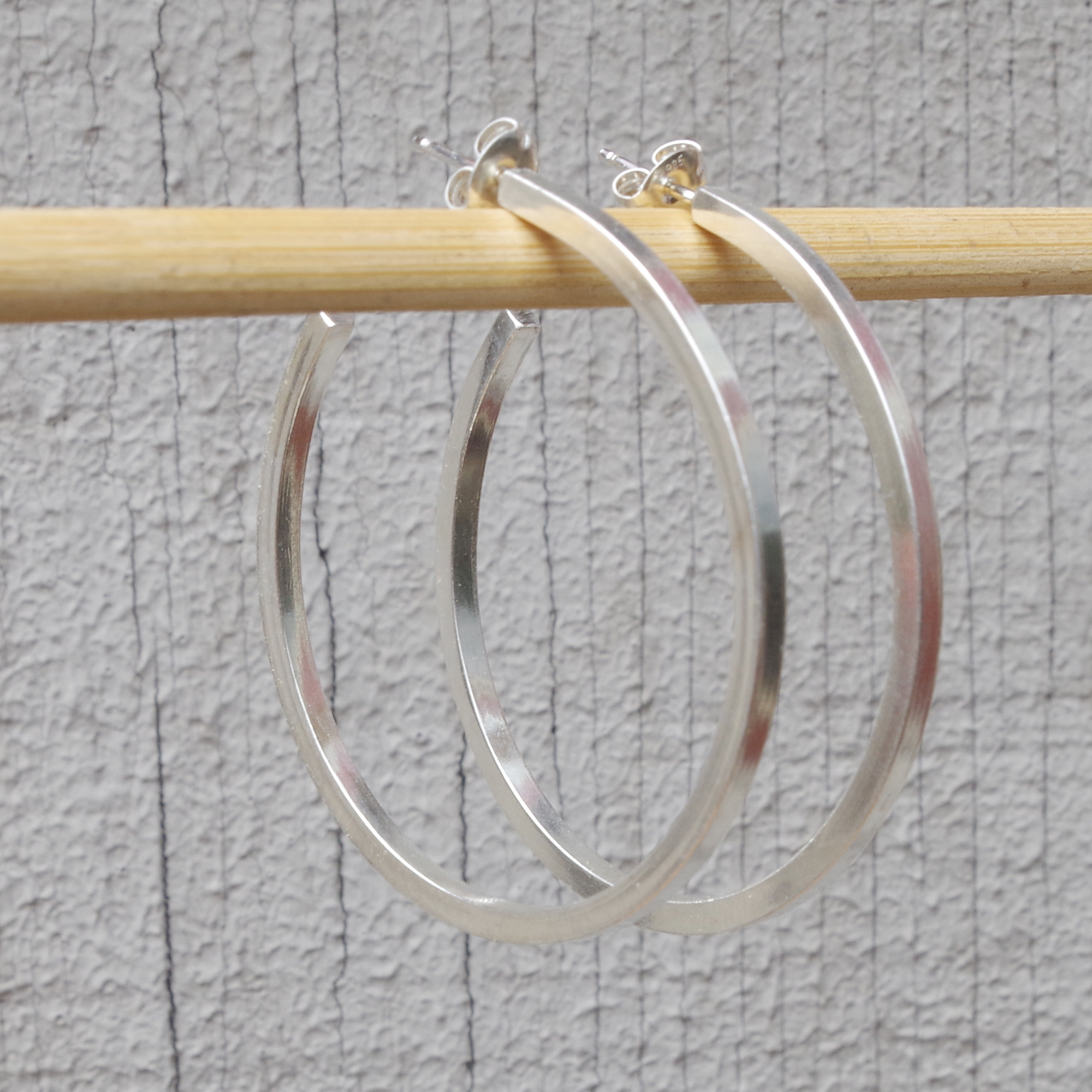 Silver Hoop Earrings, Big Silver Hoop Earrings, Square Wire Hoop Earrings, Sterling Silver Large Hoop Earrings, Thick Silver Hoops - Image 5