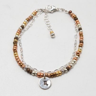 Horoscope Bracelet, Leo zodiac bracelet, Astrology Bracelet, Mixed Metal Bracelet, Simple Seed Bead Bracelet, Multi Strand Silver Bracelet