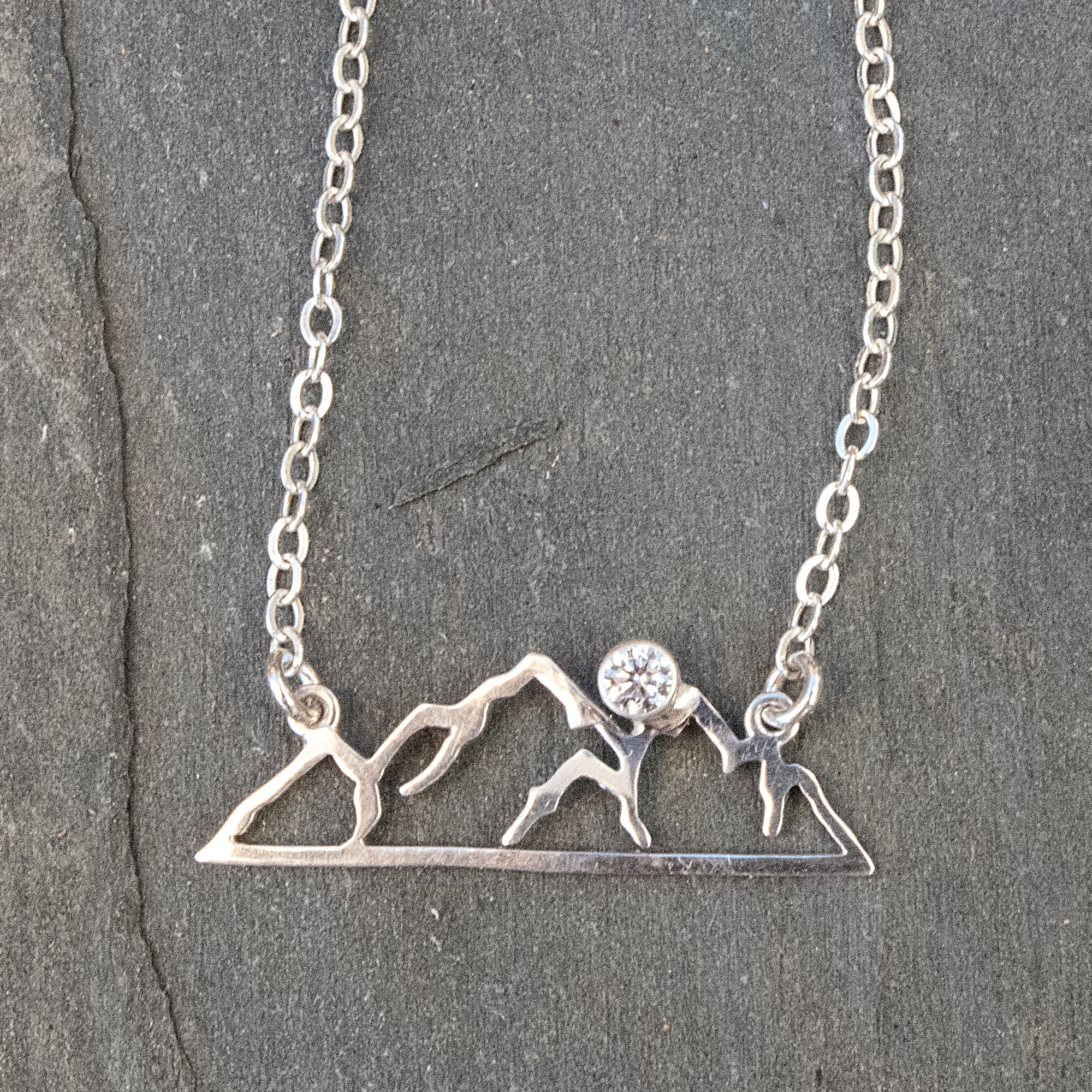 Silver Mountain Necklace, Bezel Set Sterling Silver Mountain Bar Necklace for Outdoor Lovers, Sterling Silver Mountain Necklace, Wanderlust Necklace