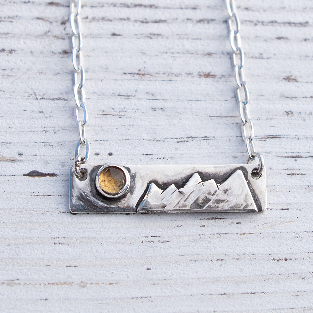 Silver Mountain Necklace, Bezel Set Sterling Silver Mountain Bar Necklace for Outdoor Lovers, Sterling Silver Mountain Necklace, Wanderlust Necklace