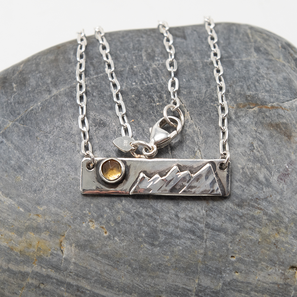 Silver Mountain Necklace, Bezel Set Sterling Silver Mountain Bar Necklace for Outdoor Lovers, Sterling Silver Mountain Necklace, Wanderlust Necklace - Image 2