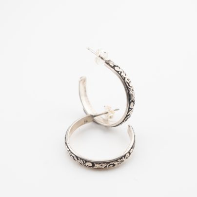 Small Sterling Silver Hoops with Pattern Oxidized