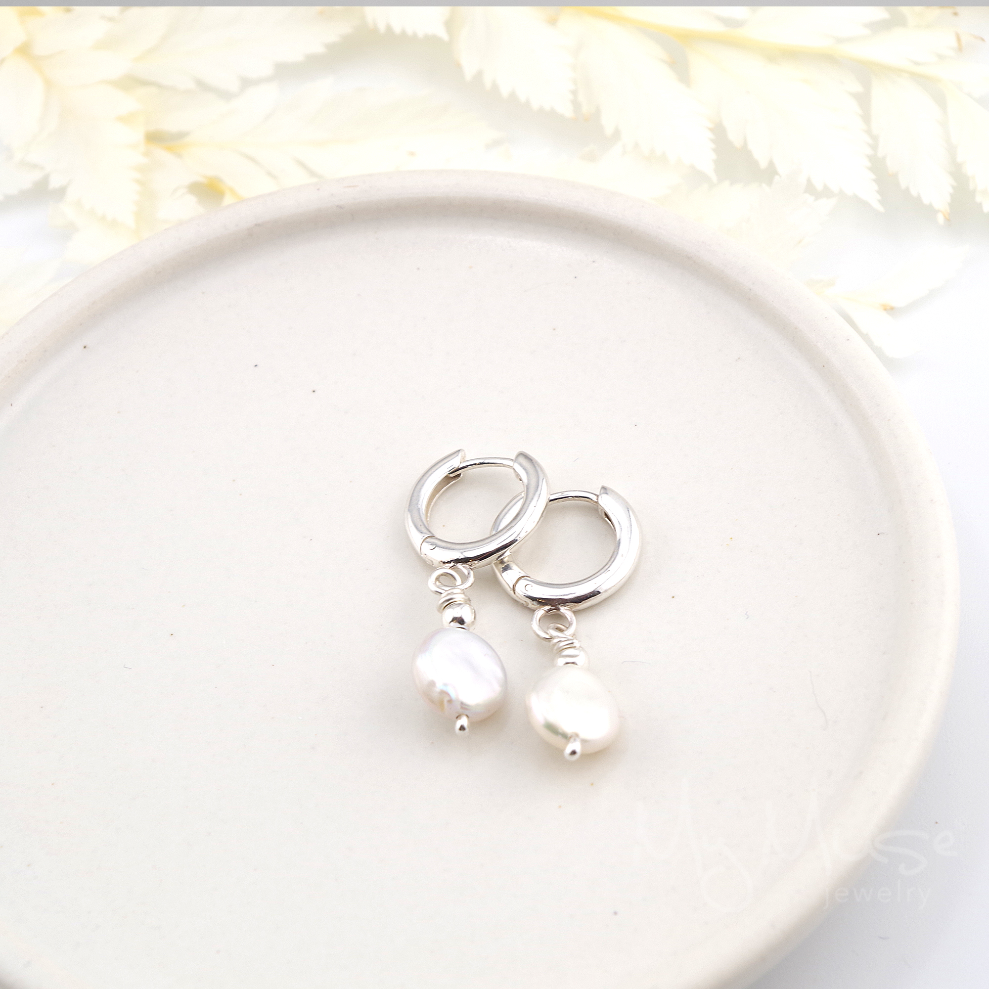 Elegant Sterling Silver Huggie Hoops with Dangling Coin Pearls